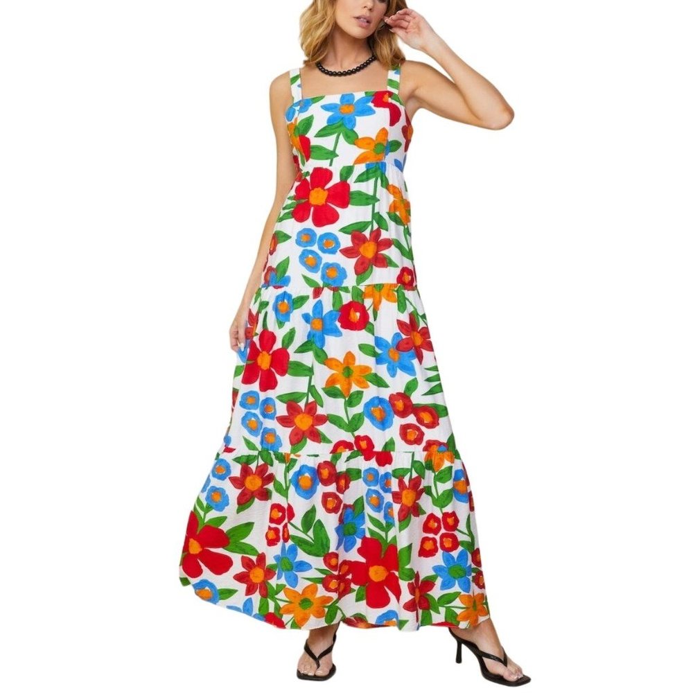 Skies are Blue S Isabel Floral Maxi Dress Colorful Smocked Vibrant Wedding Guest